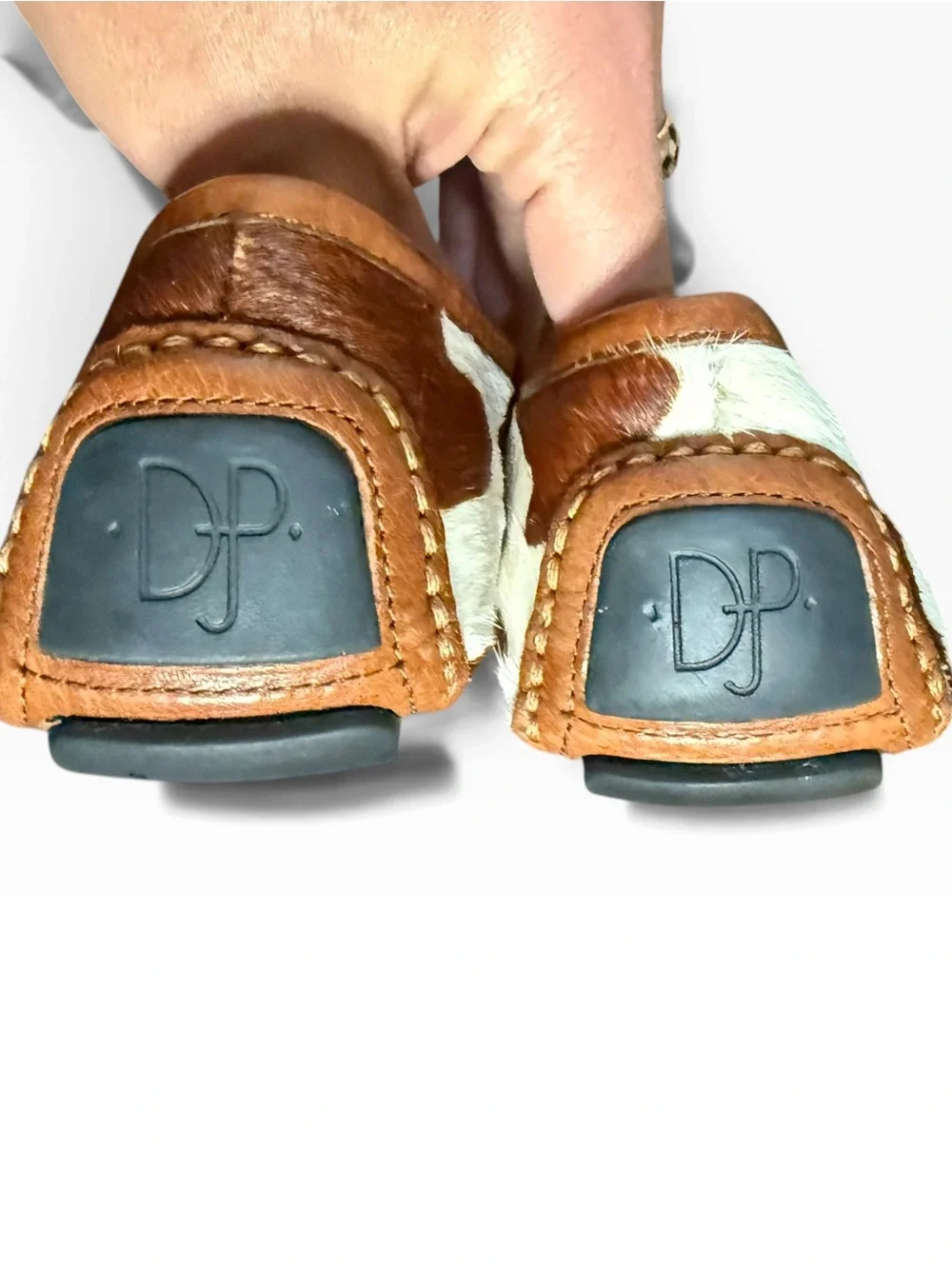 Donald J Pliner Cow Print Calf Hair Leather Bit Driving Loafers size 7